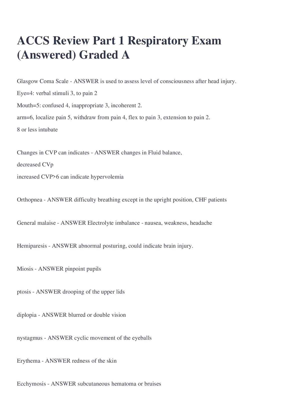 Preview image for ACCS Review Part 1 Respiratory Exam (Answered) Graded A